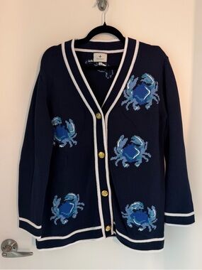 Tuckernuck Navy Crab Cotton Lauren Cardigan